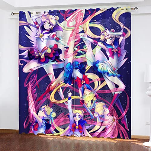 SMNVCKJ Sailor Moon Verdunkelungsvorhänge Für Jungen Und Mädchen Schlafzimmer Kinderzimmer Perforierte Vorhänge (4,100 × 140CM) von SMNVCKJ