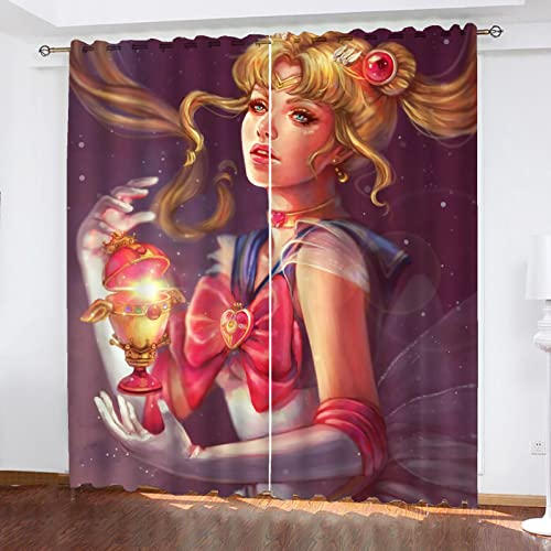 SMNVCKJ Sailor Moon Verdunkelungsvorhänge Für Jungen Und Mädchen Schlafzimmer Kinderzimmer Perforierte Vorhänge (8,100 × 140CM) von SMNVCKJ