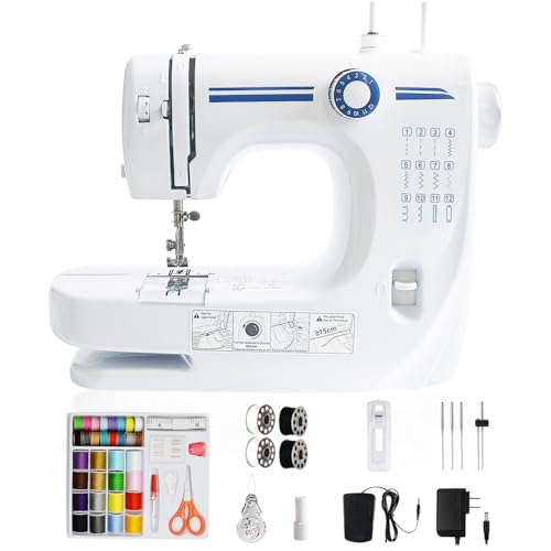 SMOCTAR Nähmaschine für Anfänger and kinder, 12 Stichprogrammen kleine nähmaschinen, Mini nähmaschine tragbare elektrische Nähmaschine mit Fußpedal & Nähset von SMOCTAR