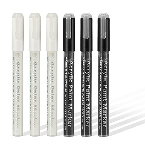 SMOOTHERPRO Acryl Pigmente Marker Felsmalerei 3 Weiß und 3 Schwarz Wasserbasis Stifte Ultrafeine Feder für Erwachsene Glaskeramik Stoff Dekoration(HAP3WBK) von SMOOTHERPRO