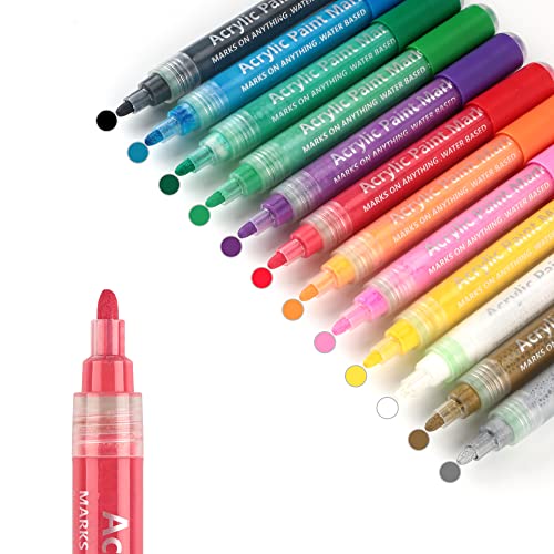 SMOOTHERPRO Acrylstifte Marker Stifte 12 Farben mit Doppelseitige Feder Acrylmalstifte auf Wasserbasis für Felsenmalerei Kunstzubehör (A30PM12) von SMOOTHERPRO