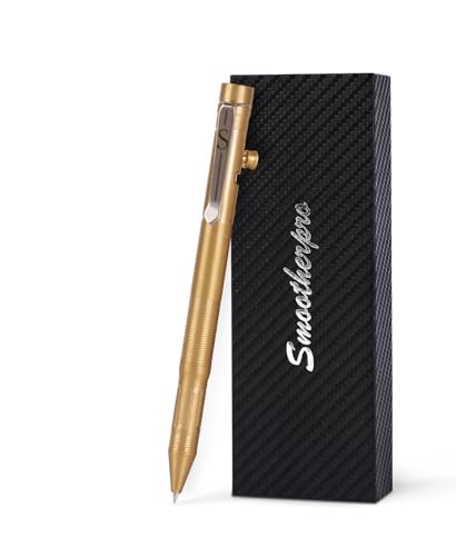 SMOOTHERPRO Gewichteter Bolt Action Kugelschreiber | 54g | aus Messing | mit Graphitspitze | Kompatibel mit Pilot G2 Minen | Industrielles Vintage Design | für Bürogeschenke (PG01) | Messing von SMOOTHERPRO