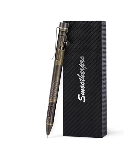 SMOOTHERPRO Gewichteter Bolt Action Kugelschreiber | 54g | aus Messing | mit Graphitspitze | Kompatibel mit Pilot G2 Minen | Industrielles Vintage Design | für Bürogeschenke (PG02) | Schwarz von SMOOTHERPRO