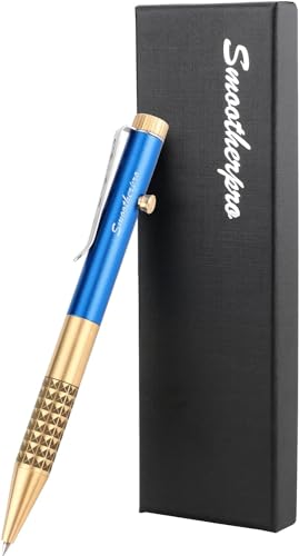 SMOOTHERPRO Massivem Messing Kugelschreiber Kompatibel mit Pentel Minen für EDC Unterschrift Büro Schule Business Farbe Blau (SG02U) von SMOOTHERPRO