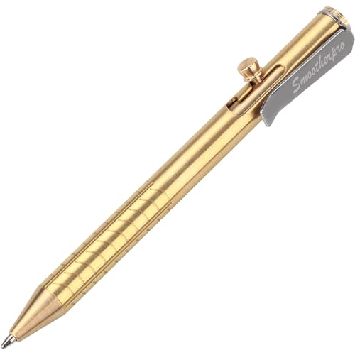 SMOOTHERPRO Massiver Messing Kugelschreiber Bolt Action Metall Stift Kompatibel mit Fisher Space SPR-Minen für Tremor Parkinson Arthritis Hände Farbe Natur(FSR011) von SMOOTHERPRO