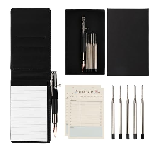 SMOOTHERPRO Mini Notizblock Halter Set | 9 Stück | Einschließlich Bolt Actionstift 5 Stiftminen 50 Blatt Notizbuchpapier 60 Blatt Aufgabenlisten und 60 Blatt Wochenplaner | Schwarz (MN135BK) von SMOOTHERPRO