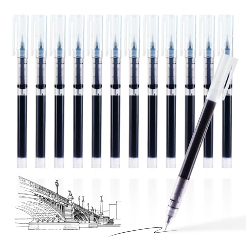 SMOOTHERPRO Tintenroller Stifte | 0,5 mm feine Spitze | Kugelschreiber-Set | Schnelltrocknende Gelstifte zum Schreiben und Zeichnen | Schreibwaren für Zuhause Schule (CGP012BK) | Schwarz | 12 Stück von SMOOTHERPRO