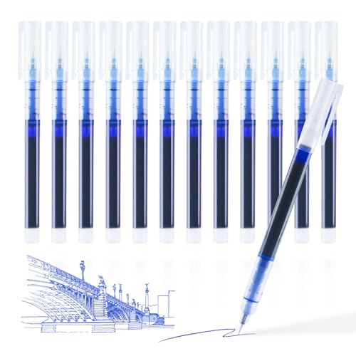 SMOOTHERPRO Tintenroller Stifte | 0,5 mm feine Spitze | Kugelschreiber-Set | Schnelltrocknende Gelstifte zum Schreiben und Zeichnen | Schreibwaren für Zuhause Schule (CGP012BL) | Blau | 12 Stück von SMOOTHERPRO