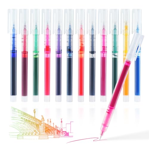SMOOTHERPRO Tintenroller Stifte | 0,5 mm feine Spitze | Kugelschreiber-Set | Schnelltrocknende Gelstifte zum Schreiben und Zeichnen | Schreibwaren für Zuhause Schule (CGP012C) | Mehrfarbig | 12 Stück von SMOOTHERPRO