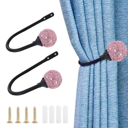 2 Stück Vorhanghalter Kristall Gardinenhalter Raffhalter Wand Schwarz Metallvorhanghalter Mit Glitzer Rosa Strass-Kugeln Montiert Vorhang Holdbacks U-Form Wandhaken für Gardinen Kleidung Hut 2 Stück Vorhanghalter Kristall Gardinenhalter Raffhalter Wand Schwarz Metallvorhanghalter Mit Glitzer Rosa Strass-Kugeln Montiert Vorhang Holdbacks U-Form Wandhaken für Gardinen Kleidung Hut von SMTCM