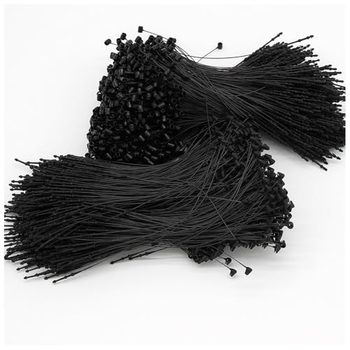 2000 STK Sicherheitsfäden Schwarz Hängeetiketten Schnur mit Schnappverschluss zum Anbringen Loop Pins Kunststoff Sicherheit Etiketten Befestigung Tags String für Kleidung Schuhe Taschen 23cm von SMTCM