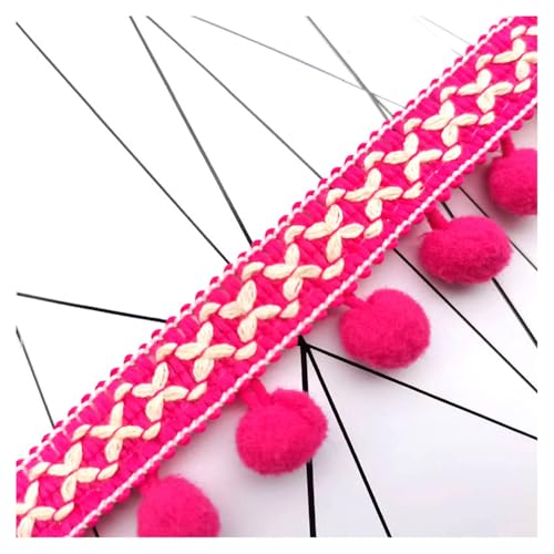 5 Yards Bunt Pom Poms Quaste Borte 3cm Pomponborte Pompoms Fransenborte Bommel Fransenband Bommelborte zum Nähen Basteln Pomponsband Spitze Bommelband für DIY Kleidung Vorhang Deko Rosarot von SMTCM
