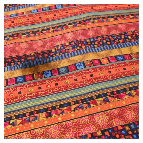 Baumwoll Leinen Stoffe Ethnischer Meterware 5Mx148CM Bedruckter Leinenstoff Ethnisches Baumwollstoff zum Nähen Bronzingstoff Leinen Patchwork Boho Dekostoff für DIY Basteln Vorhang Tischdecke von SMTCM