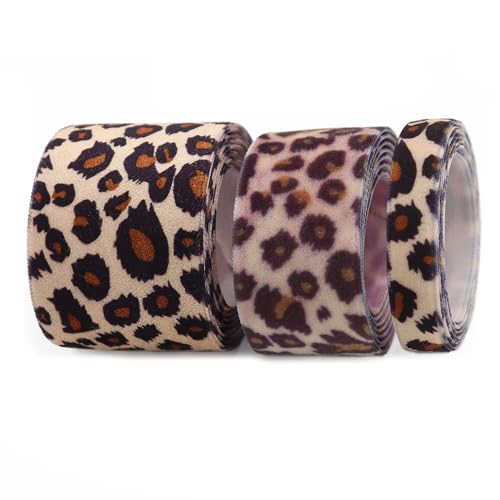 SMTCM 1 Roll Samtband Leopard 10mm*10 Yards Ripsband mit Leopardenmuster Tierdruck Stoffbänder Geschenkband Schleifenband Leopardn Fleece Band Velvet Ribbon Leopardband für DIY Basteln Verpackung von SMTCM