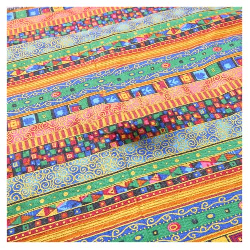 SMTCM Baumwoll Leinen Stoffe Ethnischer Meterware 6Mx148CM Bedruckter Leinenstoff Ethnisches Baumwollstoff zum Nähen Bronzingstoff Leinen Patchwork Boho Dekostoff für DIY Basteln Vorhang Tischdecke von SMTCM