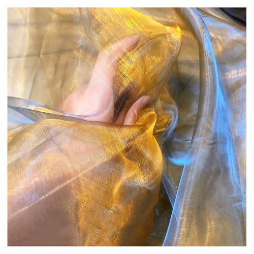 Schillernder Organzastoff Gold 5m*150cm Gradient Organza Spitzenstoff Magisch Glänzend Stoffband Bunt transparenter Stoffe zum Nähen Tüllstoff Dekostoff für DIY Kostüm Hintergrund Hochzeit von SMTCM