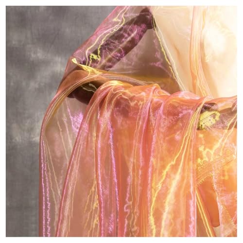 Schillernder Organzastoff Roségold 2m*150cm Gradient Organza Spitzenstoff Magisch Glänzend Stoffband Bunt transparenter Stoffe zum Nähen Tüllstoff Dekostoff für DIY Kostüm Hintergrund Hochzeit von SMTCM