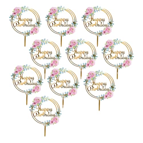 Tortendeko 10 Stück Cake Toppers set Kuchendekoratio Kuchenaufsätze Tortenaufsatz Tortenbanner Blumenkuchen Dekoration Acryl Geburtstagsdeko für Mädchen Kinder Mutter Hochzeit Party von SMTCM