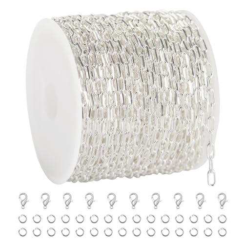 SMYHTGLIF Kleine Büroklammer-Kette, versilbertes Messing, Schmuckherstellung, Ketten, DIY, Handwerk, Kettenspule mit Karabinerverschlüssen und Binderingen, 10 m SMYHTGLIF Kleine Büroklammer-Kette, versilbertes Messing, Schmuckherstellung, Ketten, DIY, Handwerk, Kettenspule mit Karabinerverschlüssen und Binderingen, 10 m von SMYHTGLIF