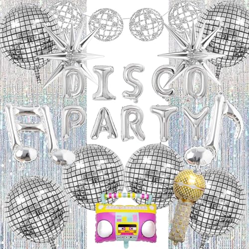 Discokugel-Luftballons, 24 Stück, Discokugel-Dekorationen, Tanzende Königin-Dekorationen, Folien-Fransenvorhänge für Geburtstage, Junggesellenabschiede, 70er, 80er, 90er Jahre Discokugel-Luftballons, 24 Stück, Discokugel-Dekorationen, Tanzende Königin-Dekorationen, Folien-Fransenvorhänge für Geburtstage, Junggesellenabschiede, 70er, 80er, 90er Jahre von SMYJDMM