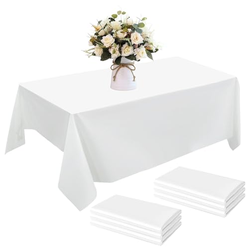Kunststoff-Tischdecke, 6 Stück Einweg Tischdecke Weiß, 137x274 cm Premium Rechteckige Tischabdeckung Gartentischdecke Wasserdicht Geburtstag Tischdecken für Hochzeit Party Grillen Picknick von SMYJDMM