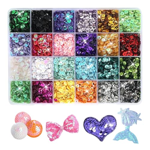 Pailletten Basteln, 24 Farben Rainbow Tasse, 5mm Lose Pailletten Cup Set für DIY Kunsthandwerk Making Hochzeitsdekoration von SMYJDMM