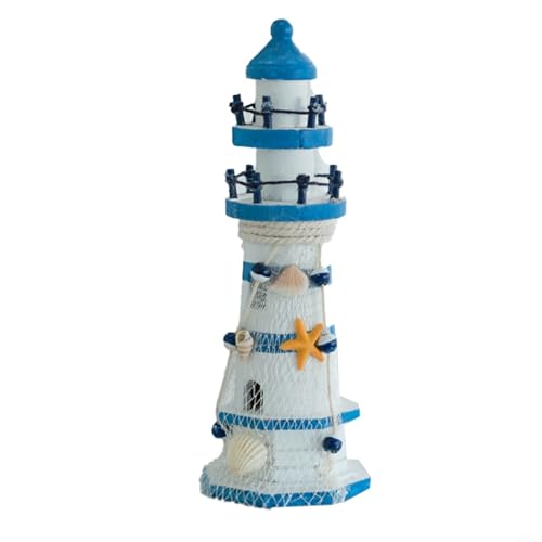 SMZhomeone 1 Stück blau und weiß gestreiftes großes Ruder Leuchtturm Marine Leuchtturm Meer Ornament Leuchtturm Holz Meer Haus dekorative Ornament (38 cm) von SMZhomeone