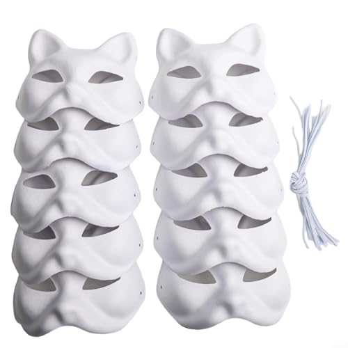 SMZhomeone 10-teiliges Katzenmasken-Set, blanko, Tiergesichter, geeignet für Kinder-Kunstprojekte und Halloween-Party-Dekorationen SMZhomeone 10-teiliges Katzenmasken-Set, blanko, Tiergesichter, geeignet für Kinder-Kunstprojekte und Halloween-Party-Dekorationen von SMZhomeone