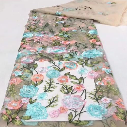 SMZhomeone Bestickter Stoff mit Pfingstrosen, 91 x 125 cm, Pfingstrose, bestickt, Tüll, Netzstoff, Spitzenstoff für Designer-Kleider (blau) von SMZhomeone