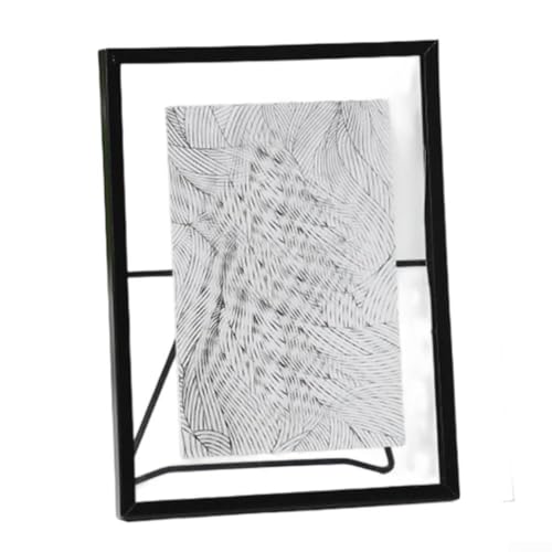 SMZhomeone Schwebender Glas-Bilderrahmen aus Metall mit Staffelei-Ständer für Tischkunst und Foto-Display, verschiedene Größen für Heimdekoration, 15 x 15 cm, 15 x 20 cm, 22,5 x 17,5 cm (schwarzes von SMZhomeone