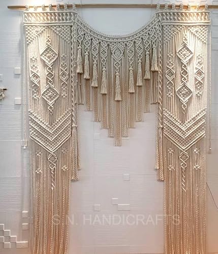 Großer Makramee-Hochzeits-Hintergrund, Makramee-Hochzeitsbogen, Makramee-Wandbehang, Makramee-Wandbehang, Raumteiler, Makramee-Vorhänge (B 127 x L 203 cm) von SN HANDICRAFTS