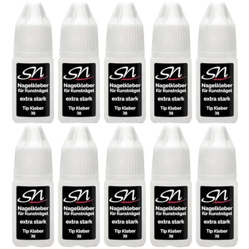 SN Nagelkleber extra stark Tip Kleber 10 Stück Nail Glue strong für Tips Kunstnägel Tipkleber Nail Art Gelnägel Fake Nails False 3g von SN Nageldesign