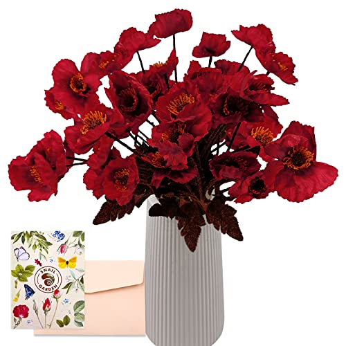 SNAIL GARDEN 32 Köpfe Künstliche Mohnblumen, 56cm Langer Stiel Mohnblumen Künstlich Gefälschte Mohnblume Rot mit Grußkarte & Papiertüte, Künstliche Blumen für Haus Geschenk Büro Dekor SNAIL GARDEN 32 Köpfe Künstliche Mohnblumen, 56cm Langer Stiel Mohnblumen Künstlich Gefälschte Mohnblume Rot mit Grußkarte & Papiertüte, Künstliche Blumen für Haus Geschenk Büro Dekor von SNAIL GARDEN