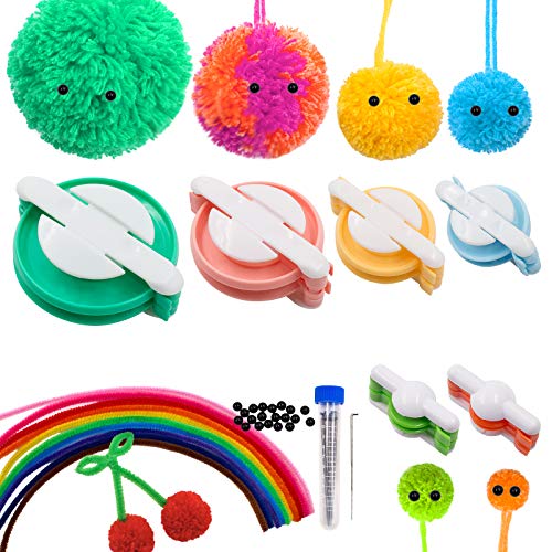 SNAIL GARDEN 6 Größe Pompom Maker Wolle, Bommel Maker Set Pompoms Handwerk mit 10 Detail Nadeln 20 Tiere Augen 10 Bunt Stick, Pompom Maker für Kinder DIY Mädchen Puppen von SNAIL GARDEN