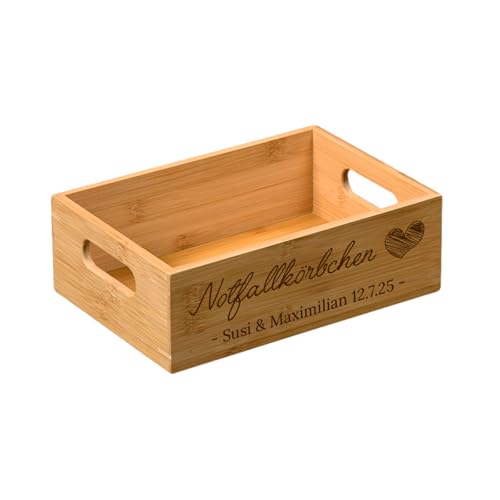 Notfallkörbchen für Hochzeit personalisiert - Notfallbox aus Holz (Bambus) mit Gravur (Motiv #3) von SNEG