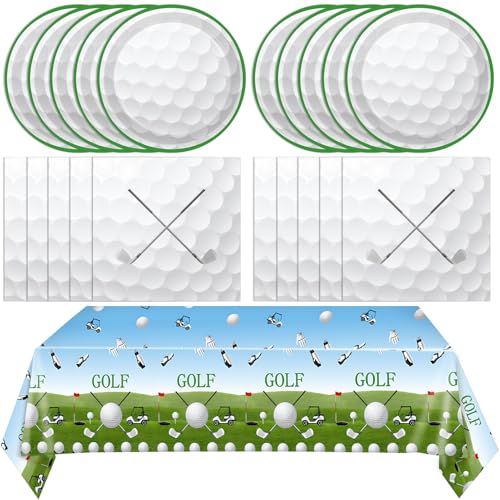 41-teiliges Golf-Party-Dekoration, Golfsport-Motto-Partyzubehör, inklusive Golfteller und Servietten, Kunststoff-Tischdecke für Geburtstag, Babyparty, Ruhestand, 20 Stück von SNIMICS