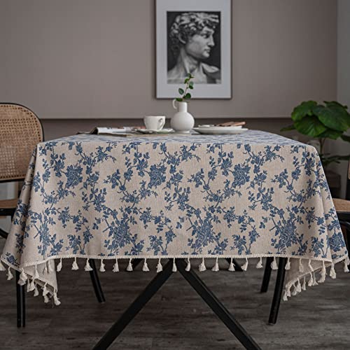 Retro Blaue Blume Gedruckt Baumwolle Leinen Tischdecke Mit Quaste Für Esstisch Hause Outdoor Picknick Tuch Kaffee Tisch Abdeckung von SNIPSA