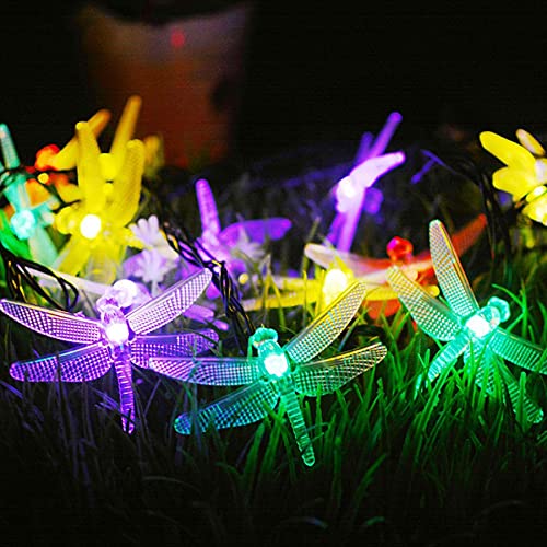 SNOMYRS Solar Dragonfly Outdoor Lichterkette 21 Fuß LED Wasserdichte Lichterkette, mit 8 Beleuchtungsmodi, geeignet für Garten, Hof, Rasen, Hofhochzeit und Weihnachtsdekoration (mehrfarbig) von SNOMYRS