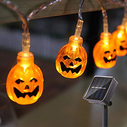 SNOMYRS Halloween-Kürbis-Lichterkette, Solar-Lichterkette, 6,4 m, 30 LEDs, Außen-Kürbis-Lichter für Terrasse, Garten, Tor, Hof, Halloween, Weihnachtsdekoration von SNOMYRS