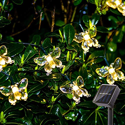 SNOMYRS Solar-Lichterkette für den Außenbereich, 6,4 m, 30 LEDs, Solar-Schmetterlingslichter mit 8 Beleuchtungsmodi, für Garten, Hof, Rasen, Party-Dekoration (warmweiß) von SNOMYRS