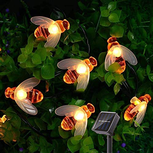 SNOMYRS Solar Outdoor-Lichterkette 30LED 21 Fuß Bienen-Lichterkette mit 8 Beleuchtungsmodi, verwendet für Gartenhof-Rasen-Partydekoration (Warmweiß) von SNOMYRS