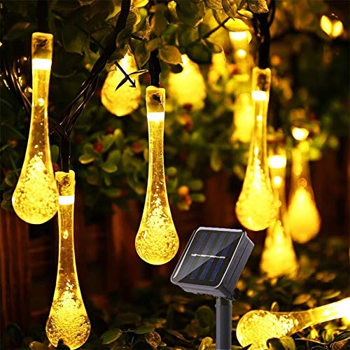 SNOMYRS Solar Lichterketten im Freien 21 Ft 30 LED Wassertropfen mit 8 Modi Wasserdicht für Patio Garden Yard Tree Home Veranda Dekor (warmweiß) von SNOMYRS