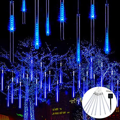 SNOMYRS Solar Meteorschauer Regenlichter 30 cm 96 LED Weihnachtslichter für Gartendekoration (blau) von SNOMYRS