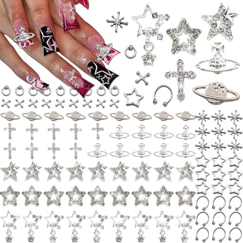 SNONESIY 110Pcs 3D Nagel Charms - Vintage Gothic Retro Punk Kreuze Herzen (11 Stile, Silber) SNONESIY 110Pcs 3D Nagel Charms - Vintage Gothic Retro Punk Kreuze Herzen (11 Stile, Silber) von SNONESIY