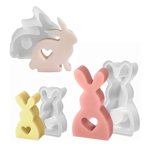 Ostern Kaninchen Silikonformen Gießformen, Hasenform für Ostern, Ostern Hase Backform, Niedliche 3D Kaninchen Kerze,Osterhase Silikonform for Gips, Sojawachs Kerzen, Handwerk (3 Stücke) von SNONRDO