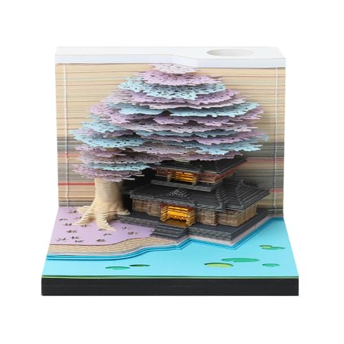Schreibtischkalender mit Lichtern, 2024 Schreibtisch Kalender 3D Memo Pad Papier Kunst Sakura Baum Kreative 3D Notizblock Papier Schnitzen Geschenk Desktop Home Dekoration Geschenk (Paars) von SNONRDO
