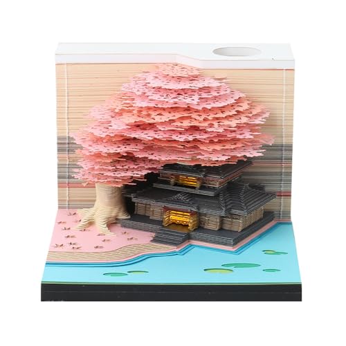 Schreibtischkalender mit Lichtern, 2024 Schreibtisch Kalender 3D Memo Pad Papier Kunst Sakura Baum Kreative 3D Notizblock Papier Schnitzen Geschenk Desktop Home Dekoration Geschenk (Roze) von SNONRDO