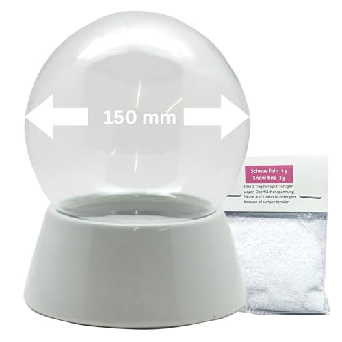 Schneekugel Bastelset mit 1 x Schnee | 150mm-Do-it-Yourself Schneekugel mit Glaskugel und Porzellansockel weiß | für Spieluhr | DIY Schneekugel | B: 150mm H: 180mm | 40036 von SNOWGLOBE for you - DO IT YOURSELF