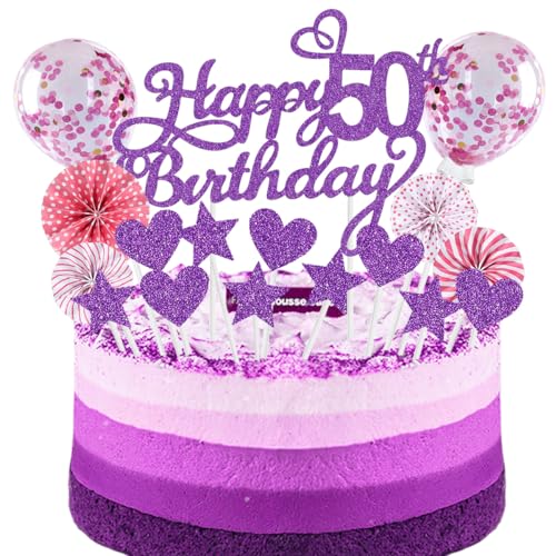 Cake Topper 50 Kuchendeko Geburtstag Frauen Purpur Rosa Happy 50.birthday Kuchen Deko 50. Geburtstag Happy Birthday 50 Geburstagstorte Tortendeko 50 Purpur Rosa Geburtstag Kuchen Deko 50 Geburtstag von SNOWZAN