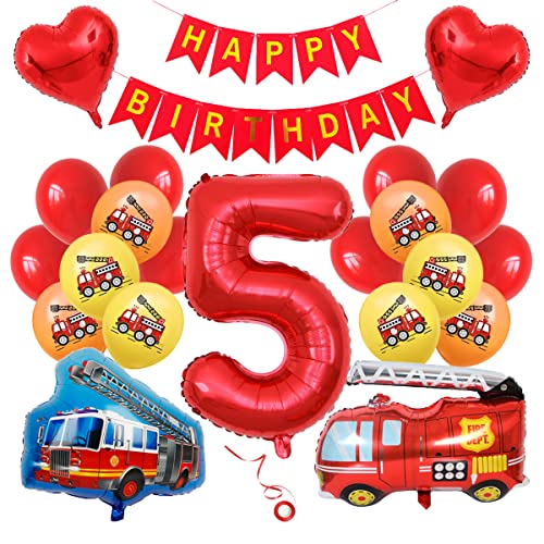 Geburtstagsdeko Jungen Luftballons 5.Jahr Feuerwehrmann Geburtstag Deko Kindergeburtstag Feuerwehrauto Ballon 5.Geburtstag Junge Feuerwehr Folienballon 5 Jahre Jungen Geburtstag Feuerwehrauto Deko von SNOWZAN